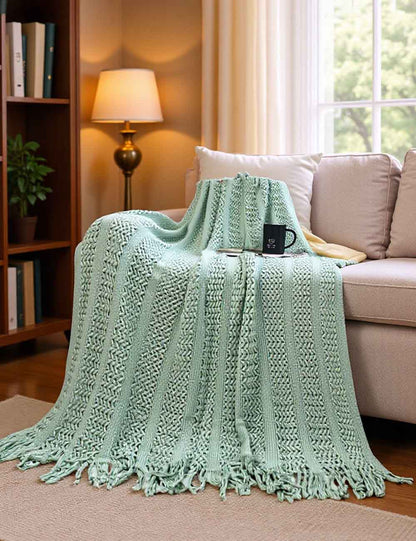 Solid Color Cozy Cable Knit Sofa Blanket