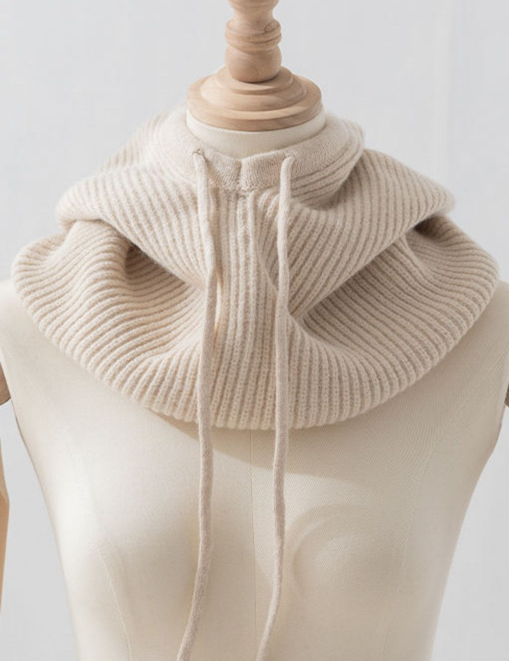 Drawstring Hooded Scarf One-Piece Hat & Scarf