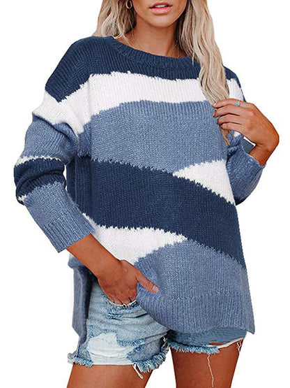 Irregularity Striped Long Sleeves Sweater Tops
