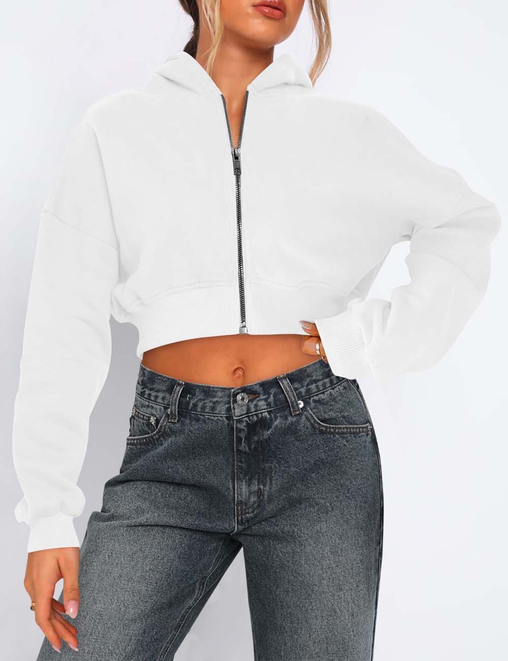 Simple Solid Color Long Sleeve Hooded Jacket