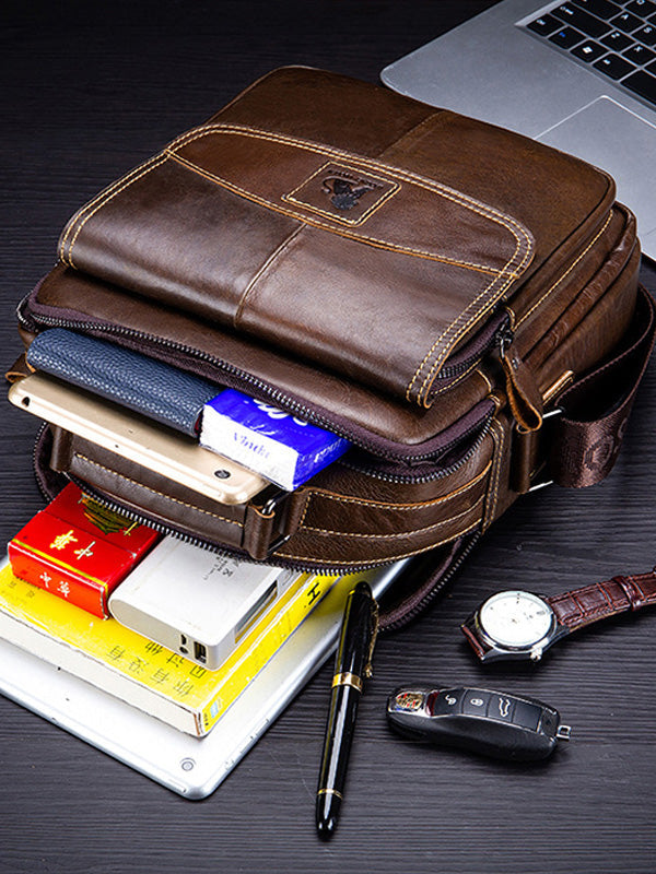 Solid Business Leather Crossbody Bag