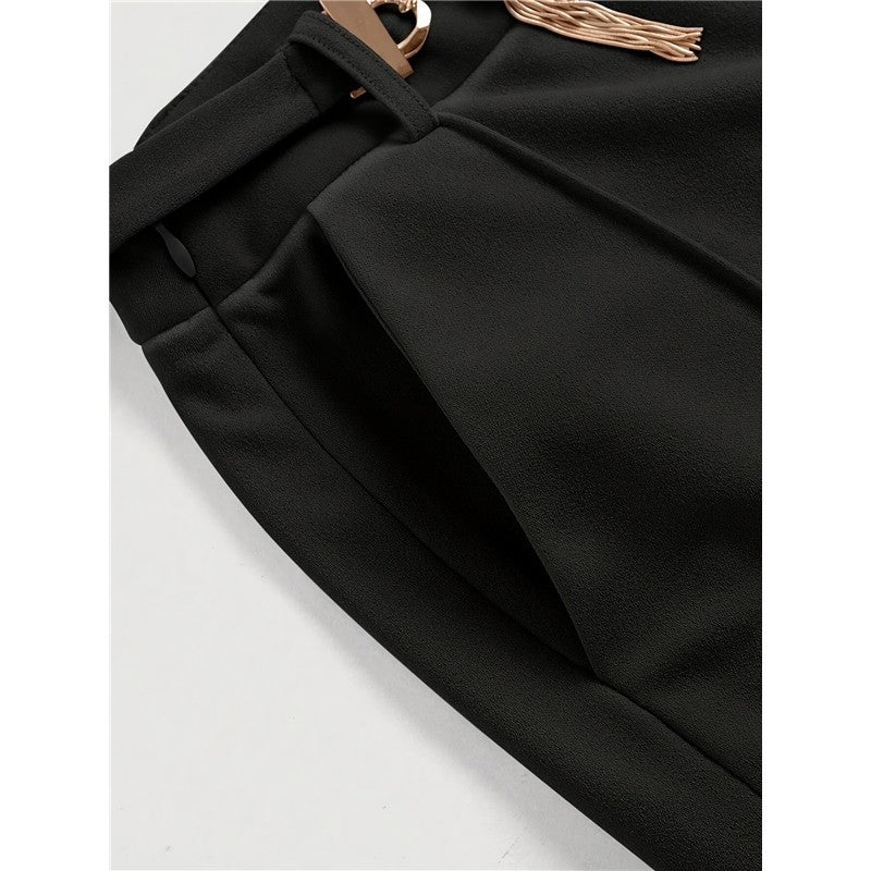 High Waist Straight Leg Black Trousers Women