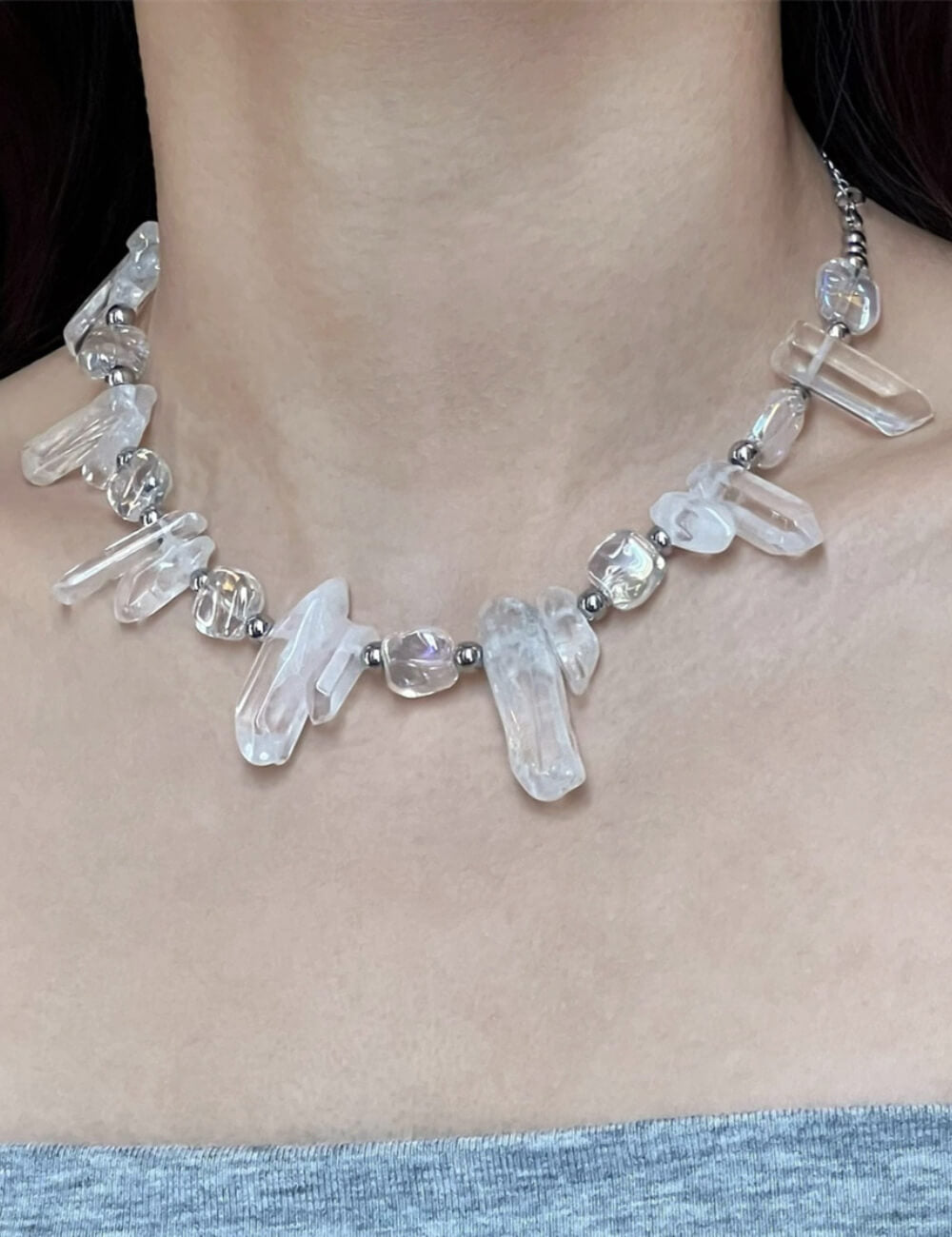 Minimalist Irregular Natural Ice Crystal Choker Necklace
