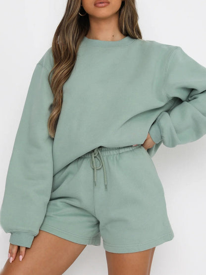 Solid Color Sweatshirt Short Loose Sets