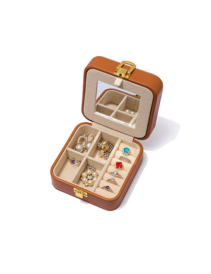 Solid Color Portable Mini Jewelry Case With Mirror