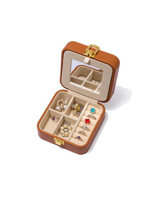 Solid Color Portable Mini Jewelry Case With Mirror