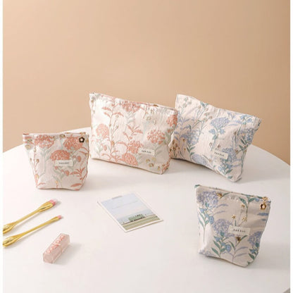 Cute Flower Textured Embroidery Makeup Bag