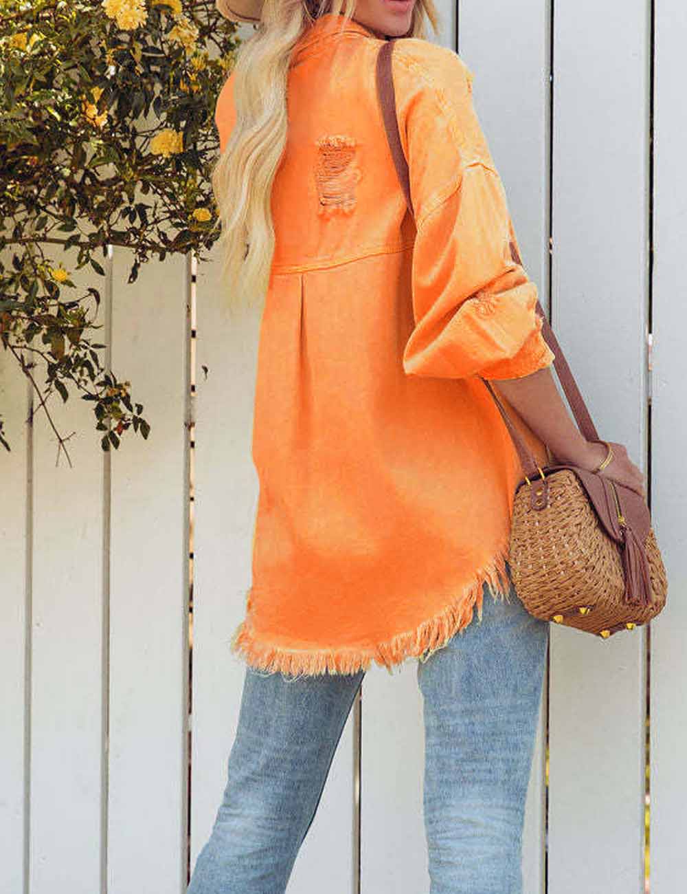 Vintage Lapel Collar Ripped Frayed Denim Jacket