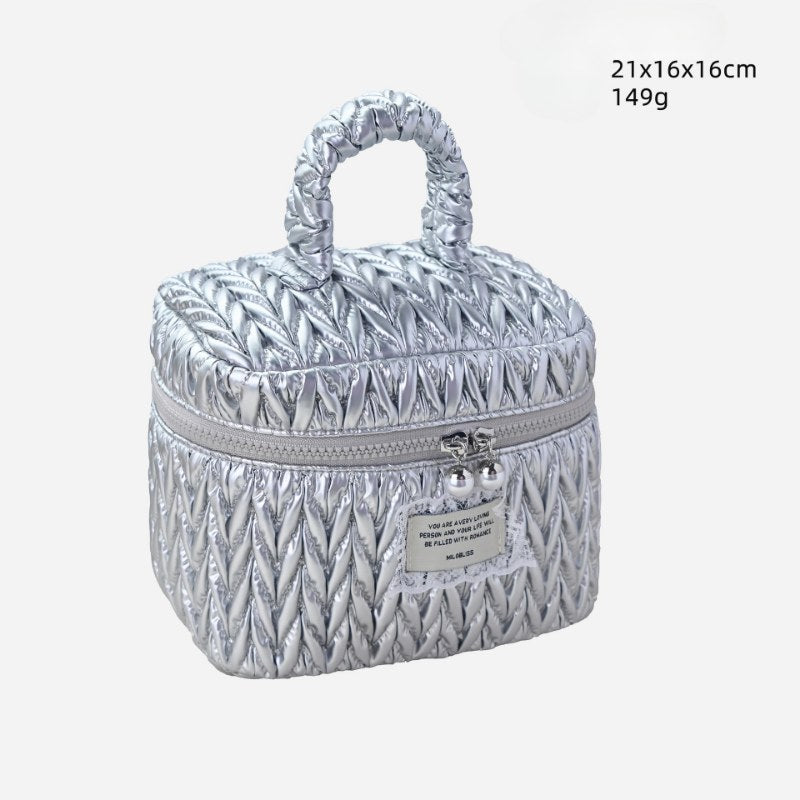 Silver Padded Large Capacity Make Up Bag