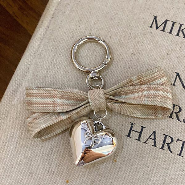 Plaid Bow Love Pendant Bag Charm