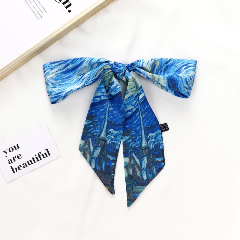 Vintage Elegant Oil Painting Long Silk Scarf