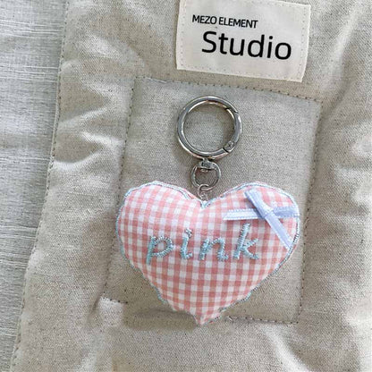 Sweet  Checkered Heart Pendant Bag Charm
