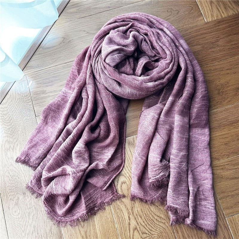 Solid Color Thin Fringed Scarf