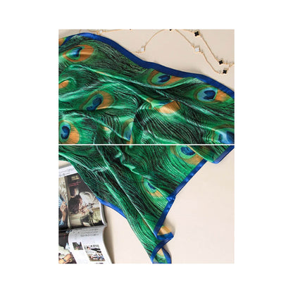 Peacock’S Feathers Print Sunscreen Silk Scarf