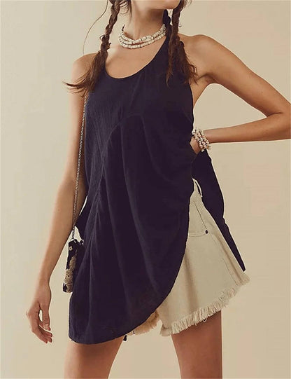 Back String Tie Loose Mini Dress