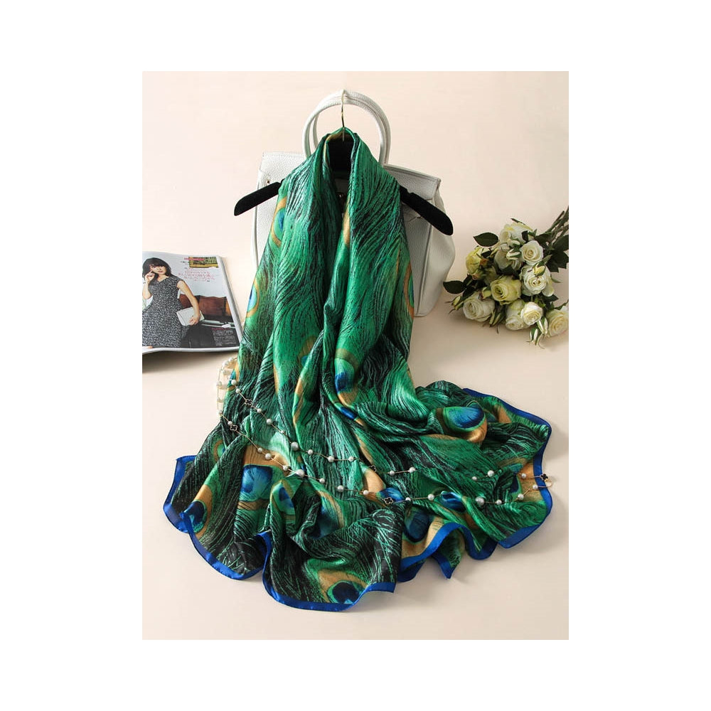 Peacock’S Feathers Print Sunscreen Silk Scarf