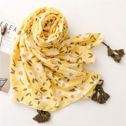 Fashion Flower Print Yellow Fresh Scarf