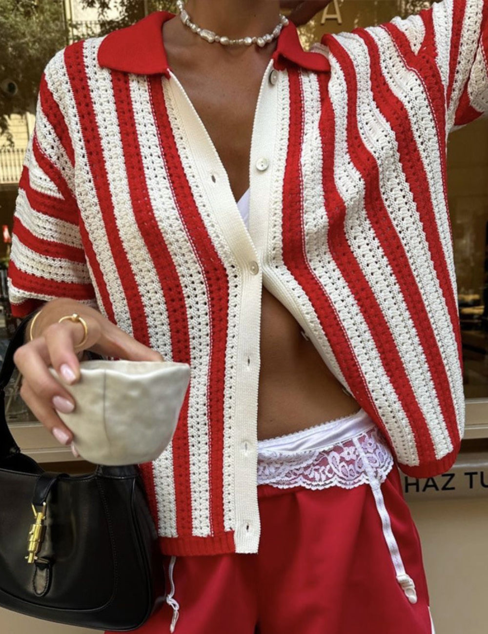 Color-Block Striped Casual Lapel Knit Top