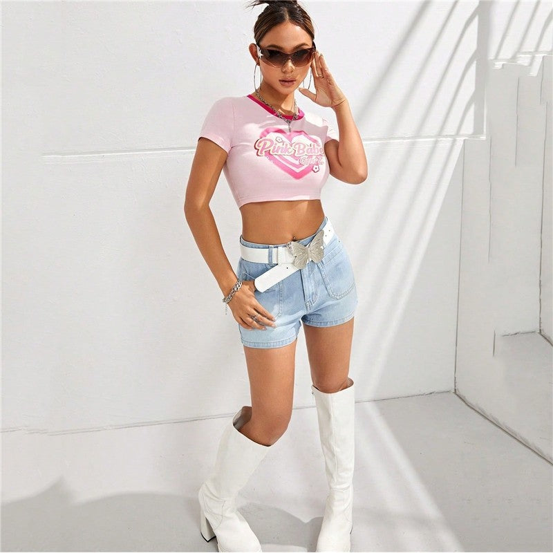 Classic Light Blue Buttoned Slimming High Waist Denim Shorts
