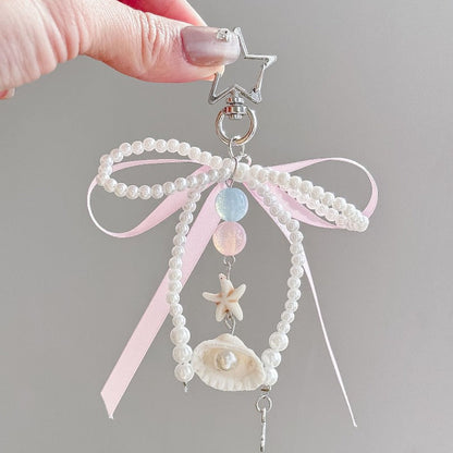 Elegant Pink Bow Pearl Keychain Bag Charm