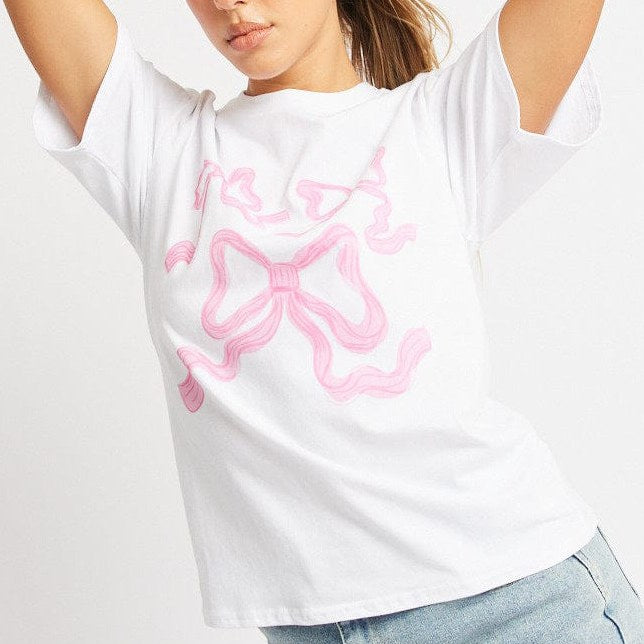Bow Print Casual Loose Pullover T-Shirt