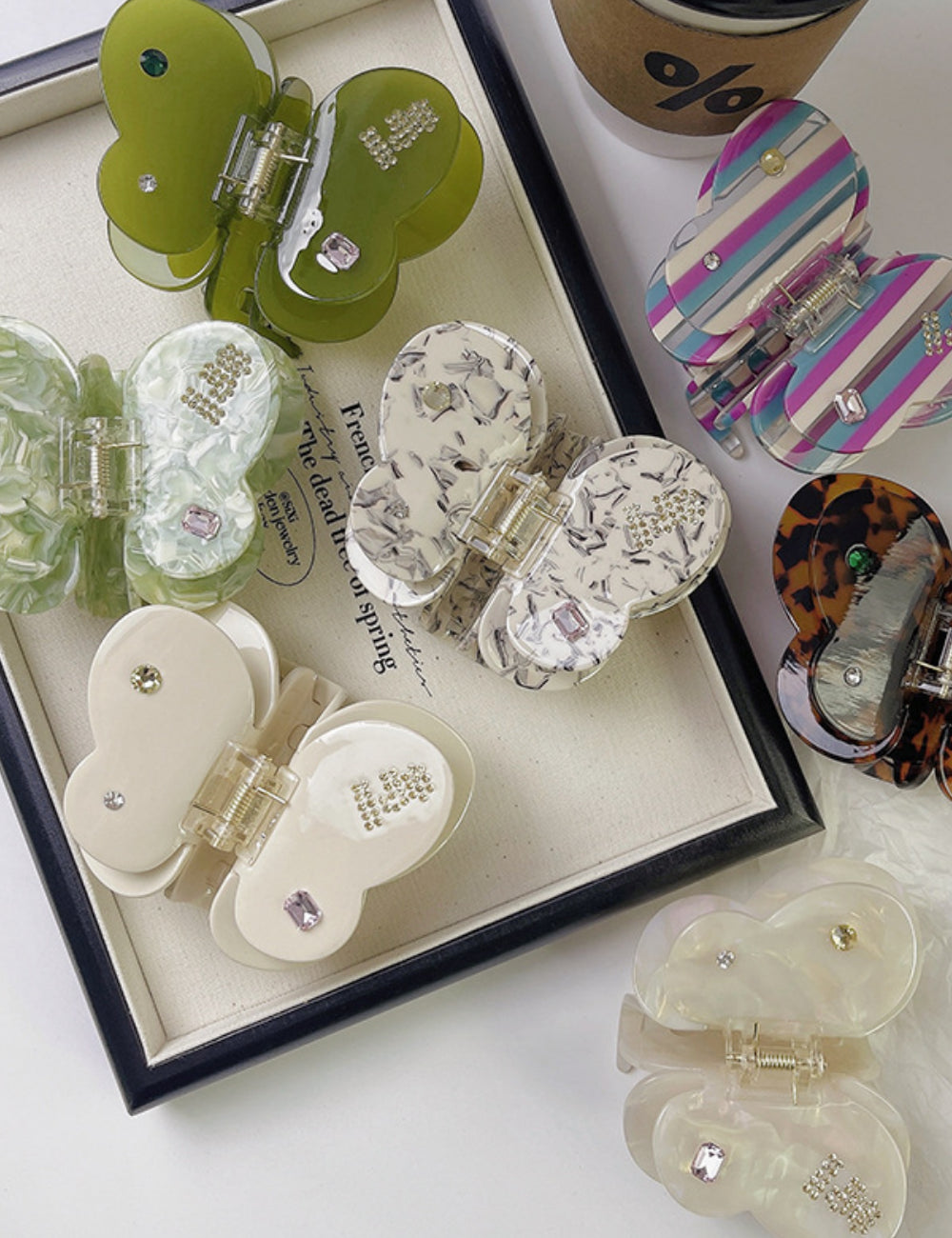 2+Rhinestone Sweet Butterfly Mulricolor Hair Claws