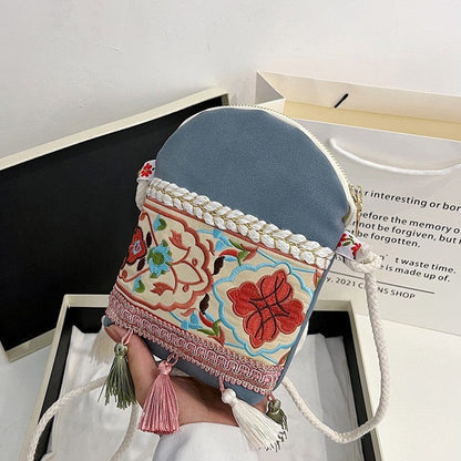 Casual Tasseled Print Zippered All-Match Lightweight Bag