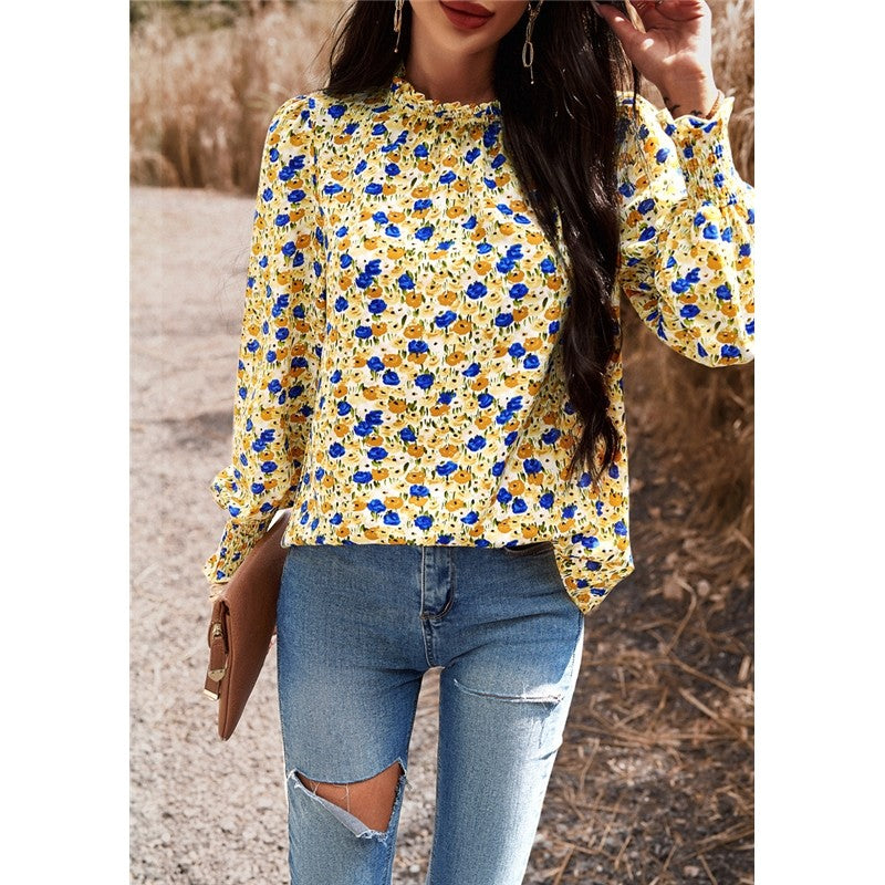 Long Sleeves Crewneck Printing Casual Blouse
