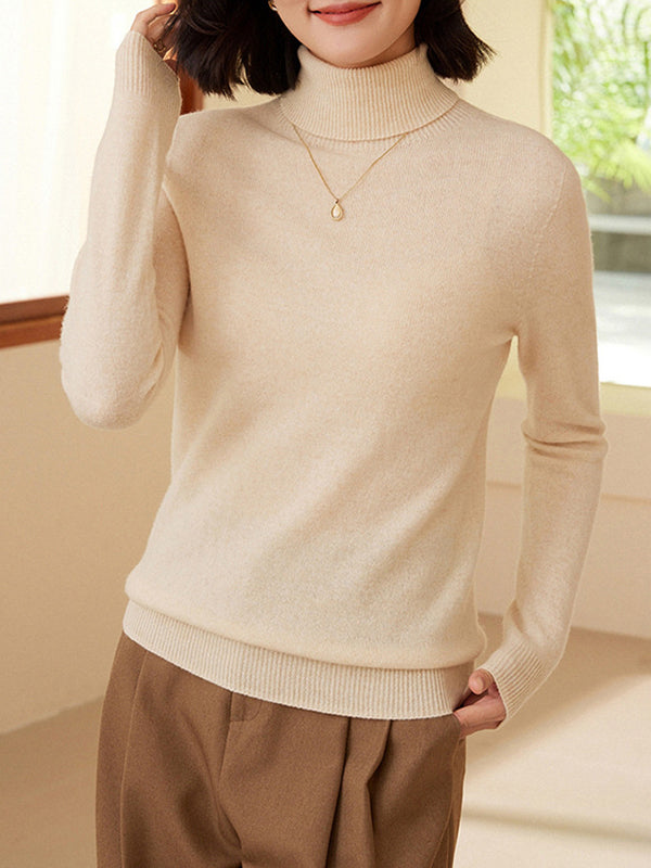 Long Sleeves Skinny Solid Color Split-Joint High Neck Sweater Tops