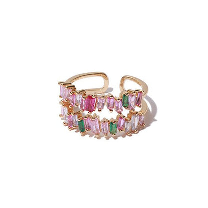Colorful Zircon Layered Adjustable Ring