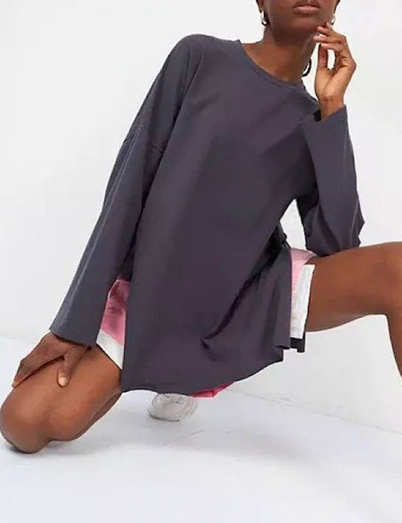 Solid Color Loose Side Split Knit Tops