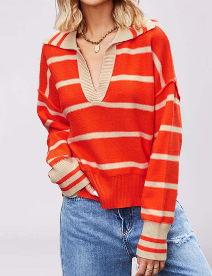 Trendy Splice Striped Oversized Knit Sweater