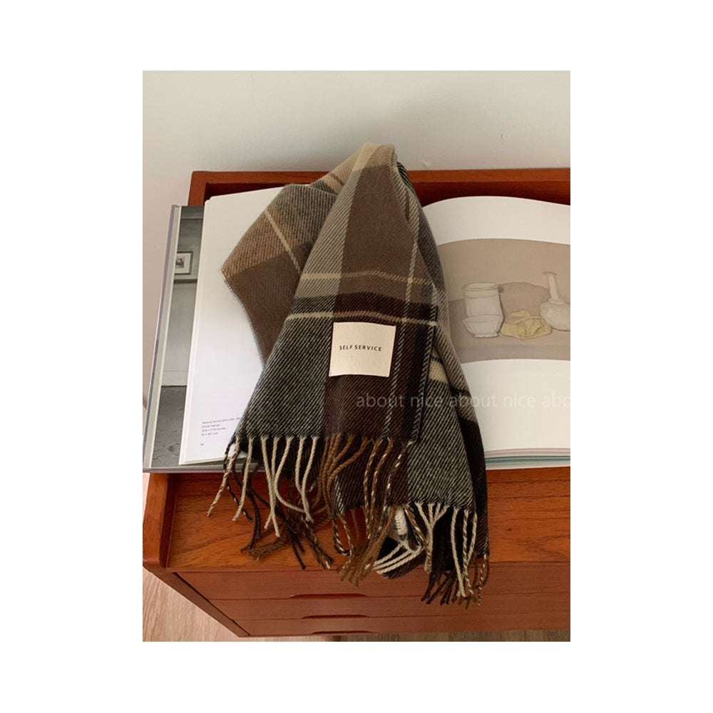 Stylish Plaid Tasseled Split-Joint Simple Scarf