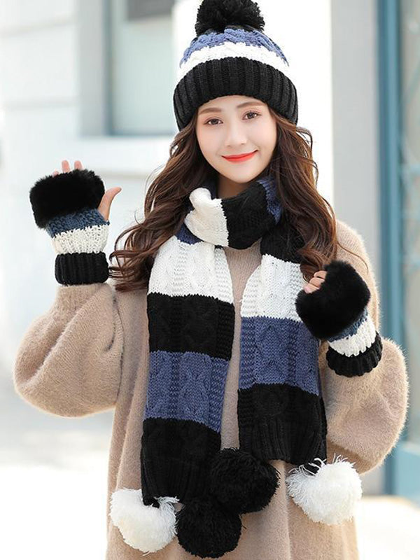 Personality Thickened  Hat+Scarf +Gloves Set
