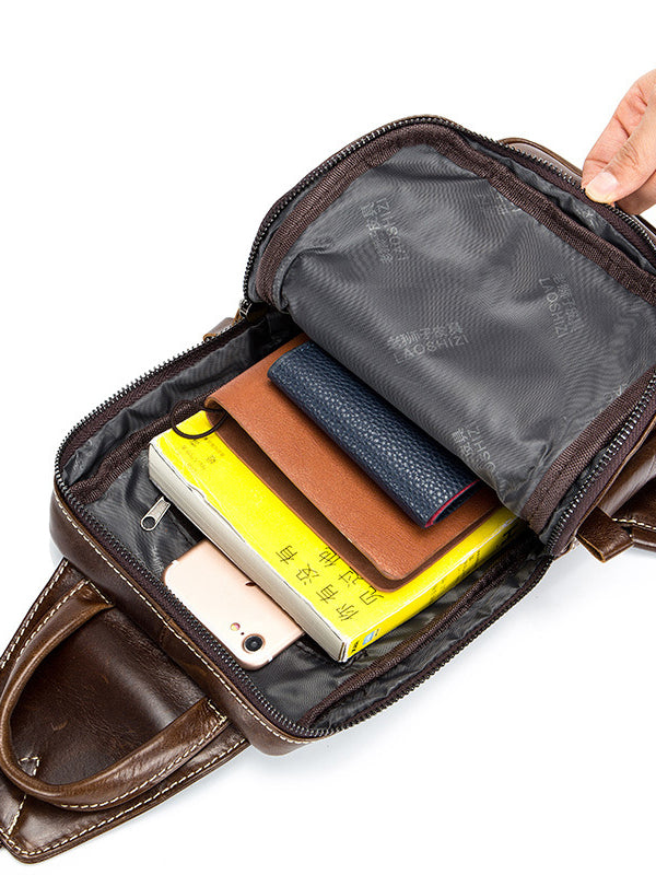 Solid Zipper Leather Casual Crossbody Bag