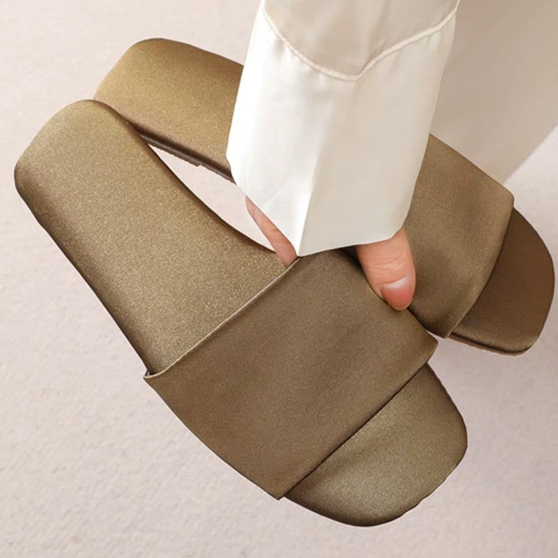 Elegant Solid Color Satin Open Toe Slippers