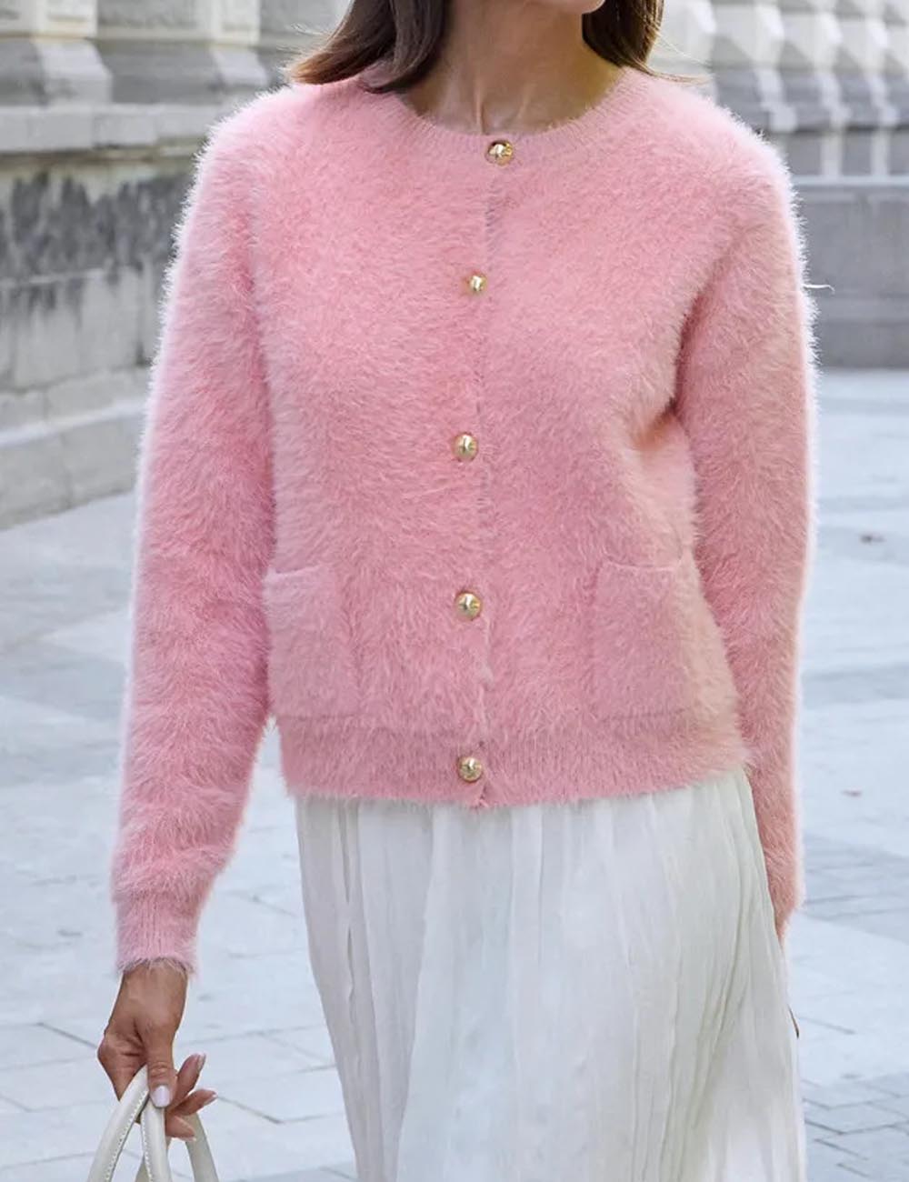 Soft Fuzzy Solid Color Long Sleeve Sweater