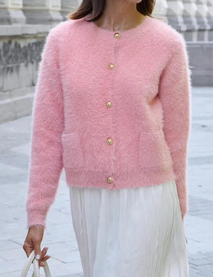 Soft Fuzzy Solid Color Long Sleeve Sweater