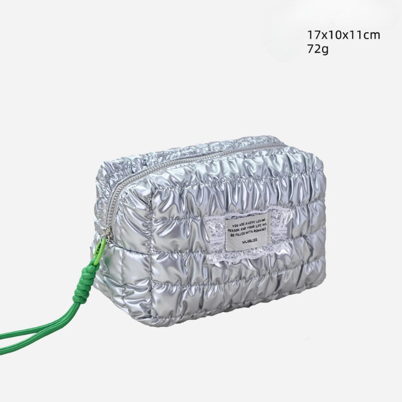 Silver Padded Large Capacity Make Up Bag