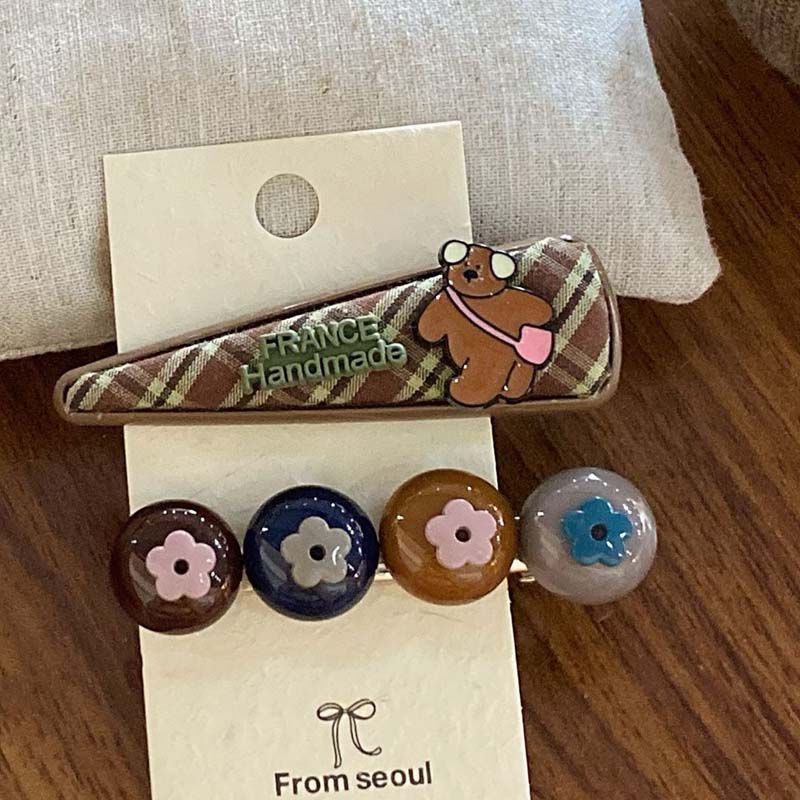 Cute Bear Flower Letter Hair Clip Sets
