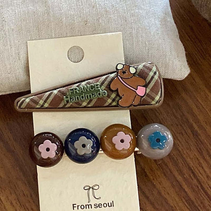 Cute Bear Flower Letter Hair Clip Sets