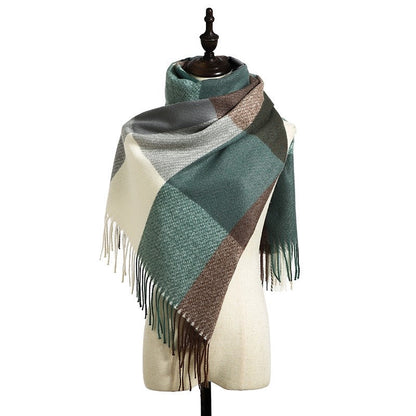 British Style Plaid Imitated Cashmere Tassled Shawl Scarf