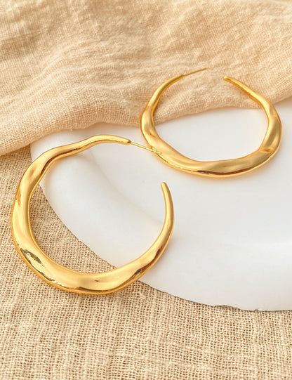 Electroplated Irregular Metal C Shaped Hoop Earrings