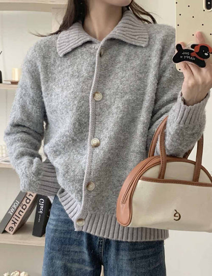 Casual Lapel Collar Long Sleeve Fuzzy Cardigan