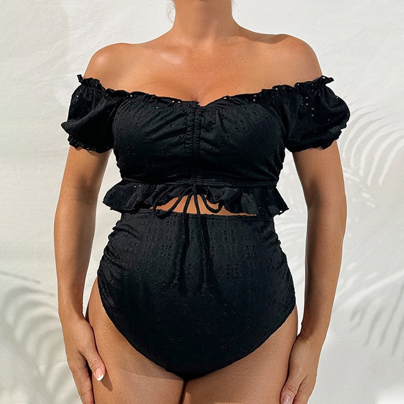 Maternity High Waist Solid Color Swimsuit