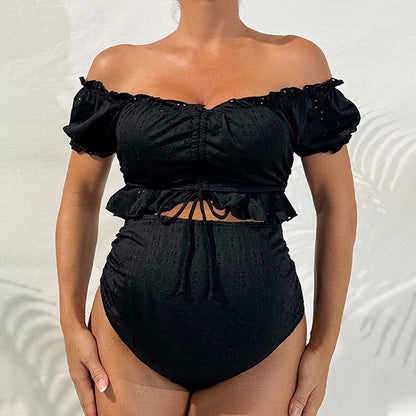 Maternity High Waist Solid Color Swimsuit