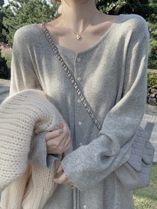 Original Solid Bandage Buttoned Sweater Dress