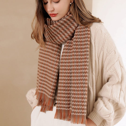 Imitated Cashmere Houndstooth Tassel Shawl Scarf