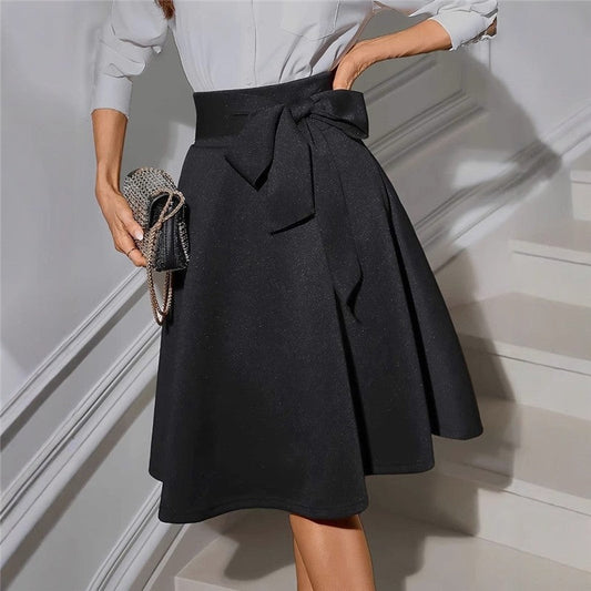 Elastic Knit High Waist Tie Midi Skirt