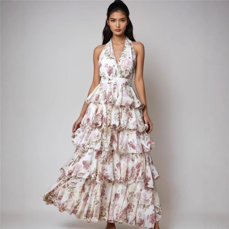 Long Layered Print Maxi Dress